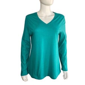 Faded Glory Turquoise Long Sleeve Basic V-Neck Tee